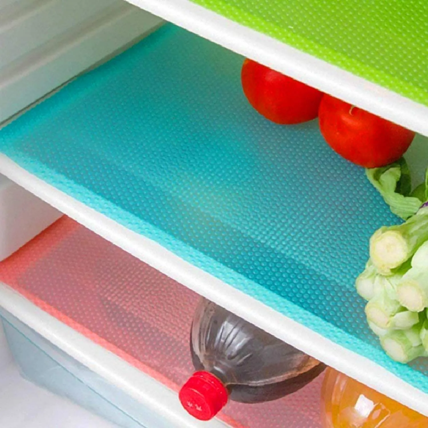 12 Pcs Refrigerator Liners, MayNest Washable Mats Covers Pads, Home Kitchen Gadgets Accessories Organization for Top Freezer Glass Shelf Wire Shelving Cupboard Cabinet Drawers (4 Blue 4 Green 4 Red)