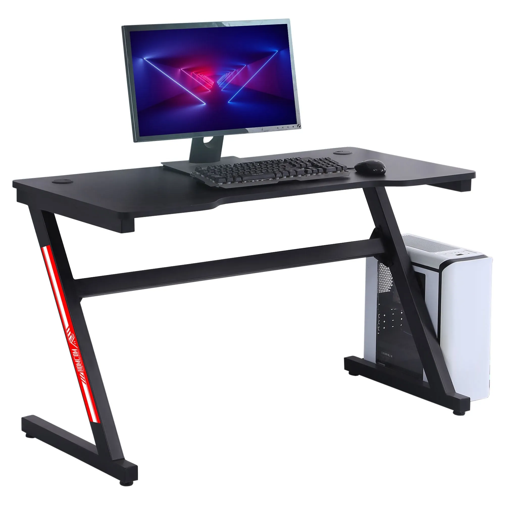 1.2m Gaming Desk Z-Shaped Racing Style Home Office Computer Table with 2 Cable Managements for Study Workstation Black Management