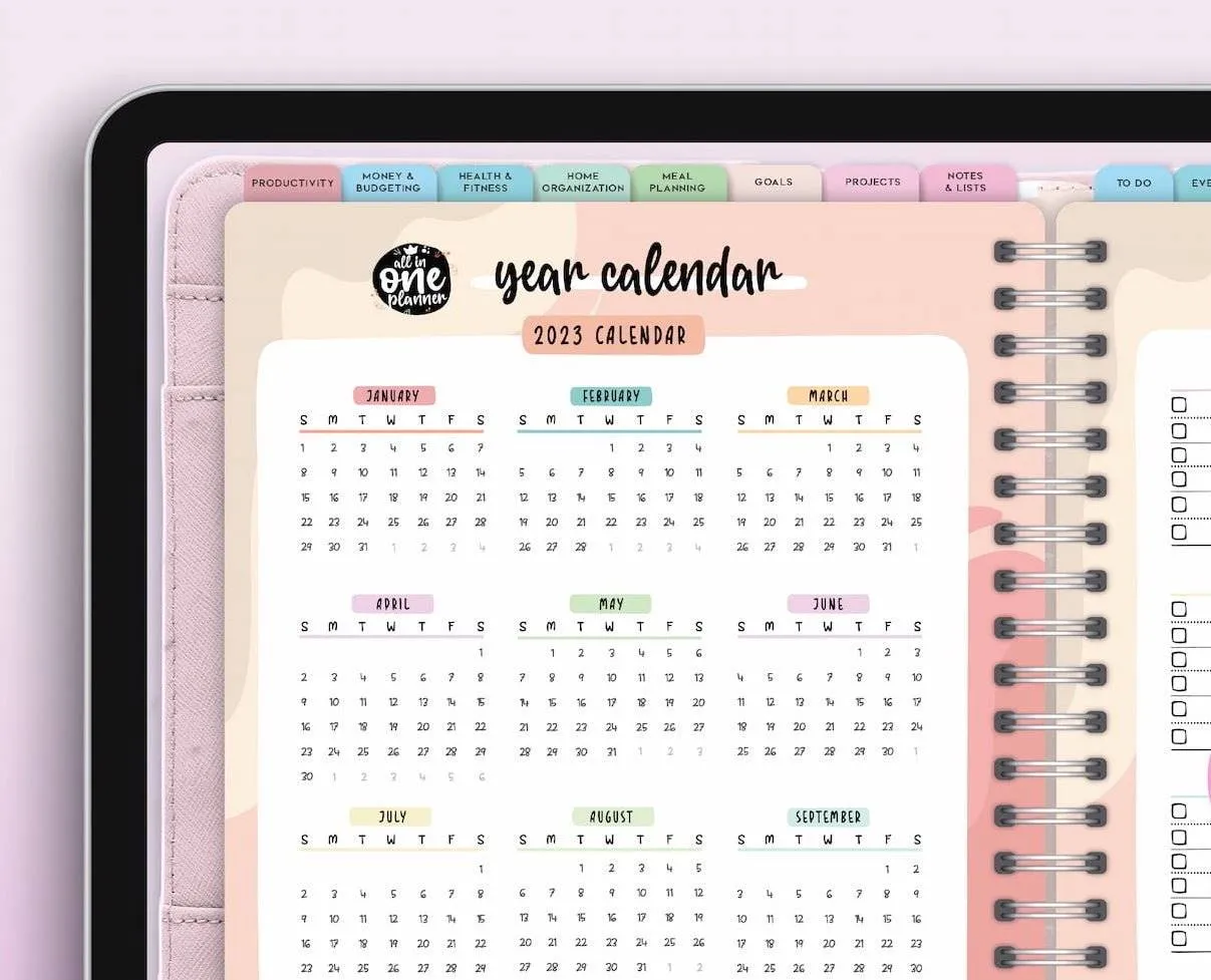 2024 Digital GoodNotes Planner for iPads & Tablets - Daily, Weekly & Monthly notebook pages: Clickable Index, Hyperlinked Tabs, Note Section