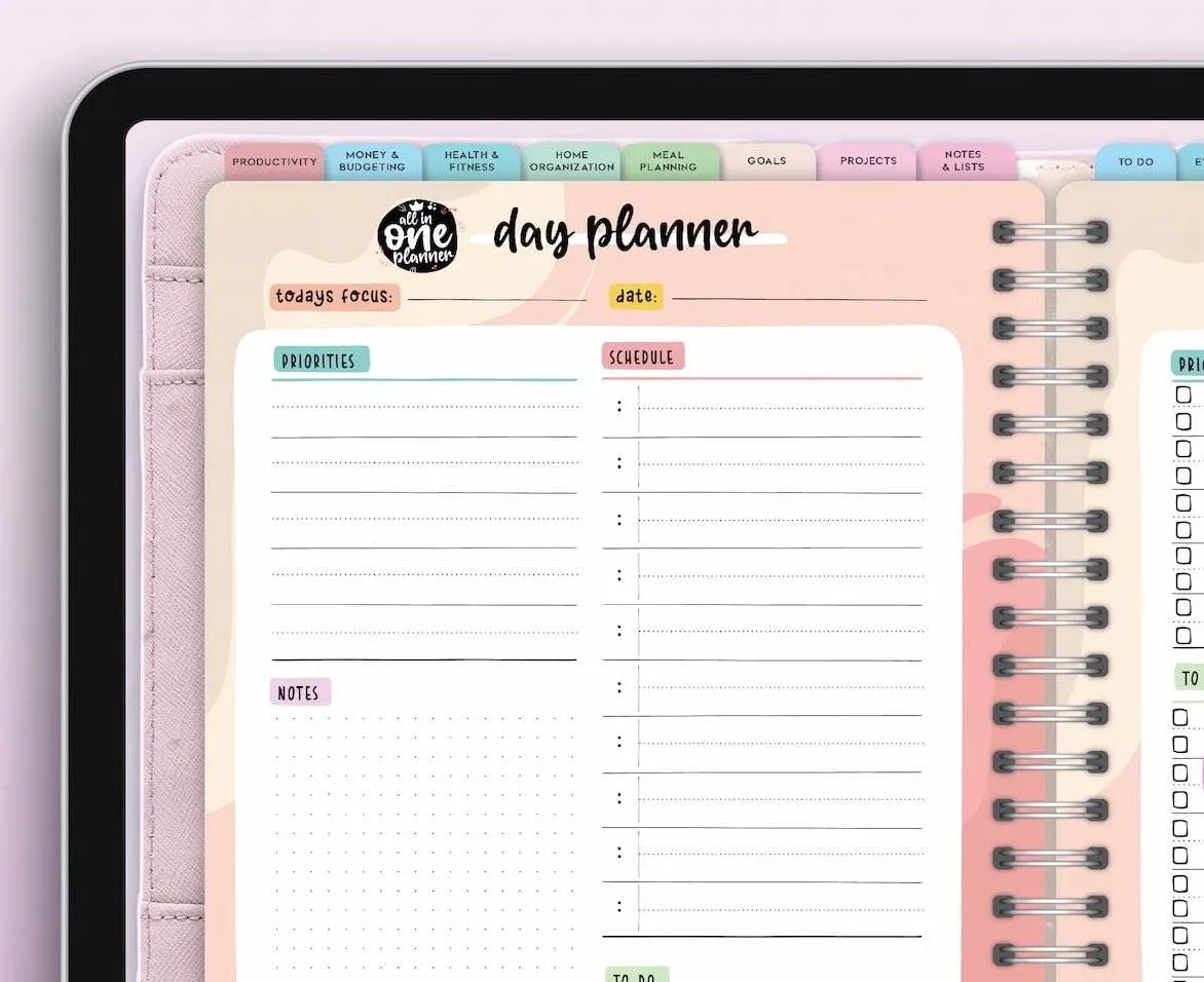 2024 Digital GoodNotes Planner for iPads & Tablets - Daily, Weekly & Monthly notebook pages: Clickable Index, Hyperlinked Tabs, Note Section