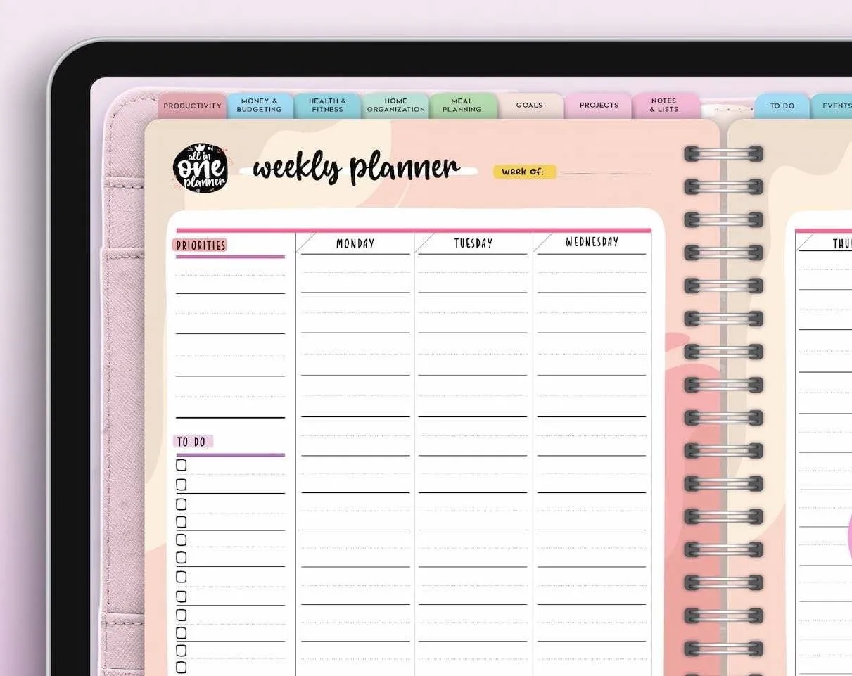 2024 Digital GoodNotes Planner for iPads & Tablets - Daily, Weekly & Monthly notebook pages: Clickable Index, Hyperlinked Tabs, Note Section