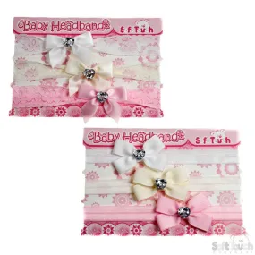 3 PACK GIRLS HEADBANDS W/BOW & HEART DIAMONTE: HB50-17