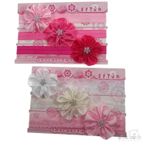 3 Pack Headbands W/Flower & Diamonte: HB64