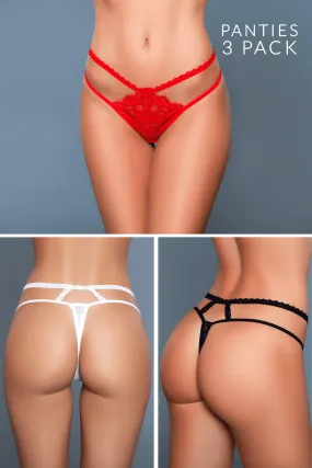 Adrienne Eyelash Lace Thong 3 Pack Panties