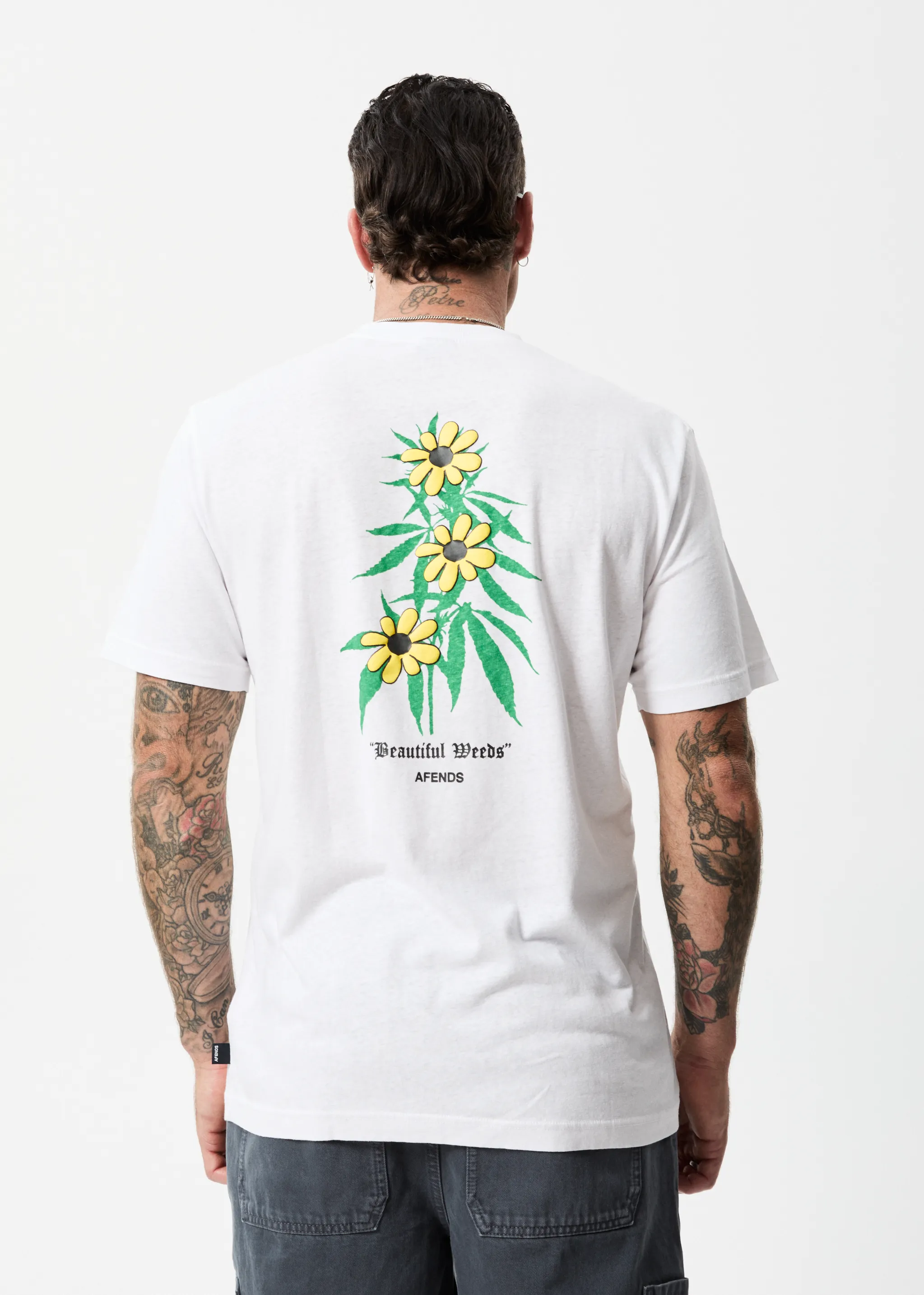 AFENDS Mens Beautiful Weeds - Retro Graphic T-Shirt - White