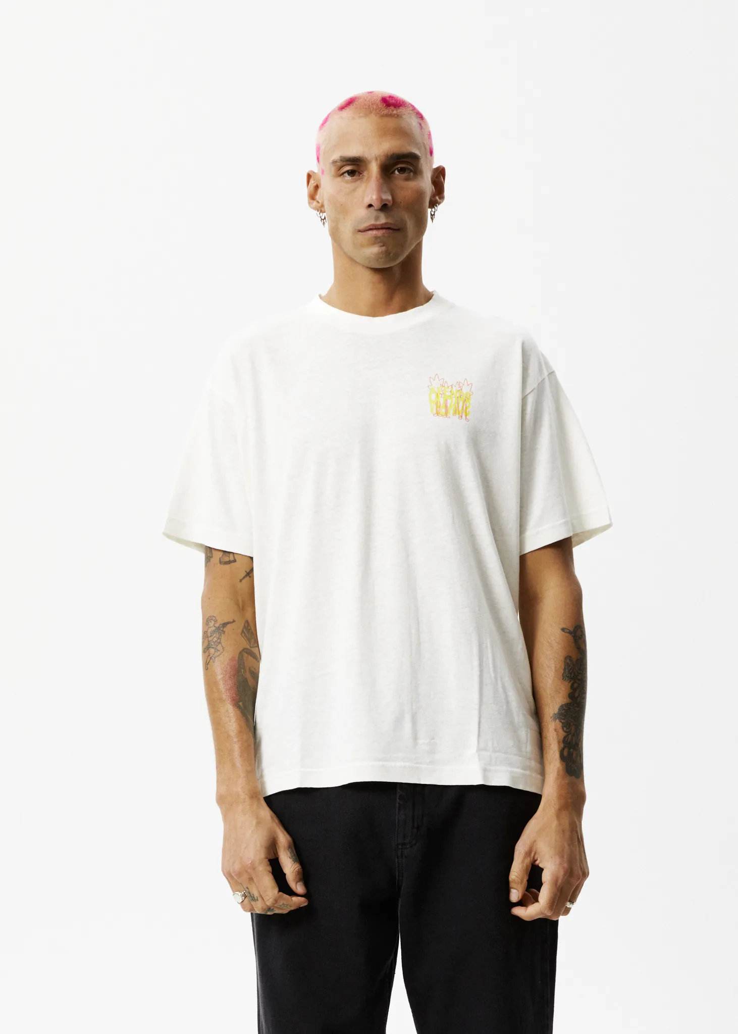 AFENDS Mens Vibrations - Boxy Graphic T-Shirt - Off White