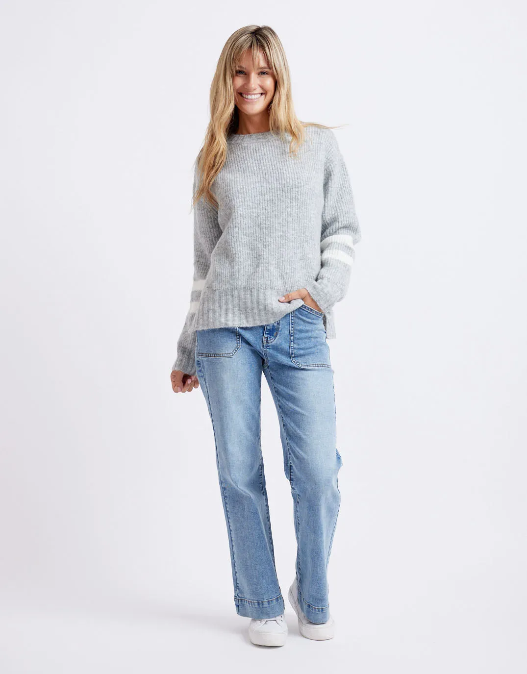 Alaska Crew Knit Jumper - Grey Marle