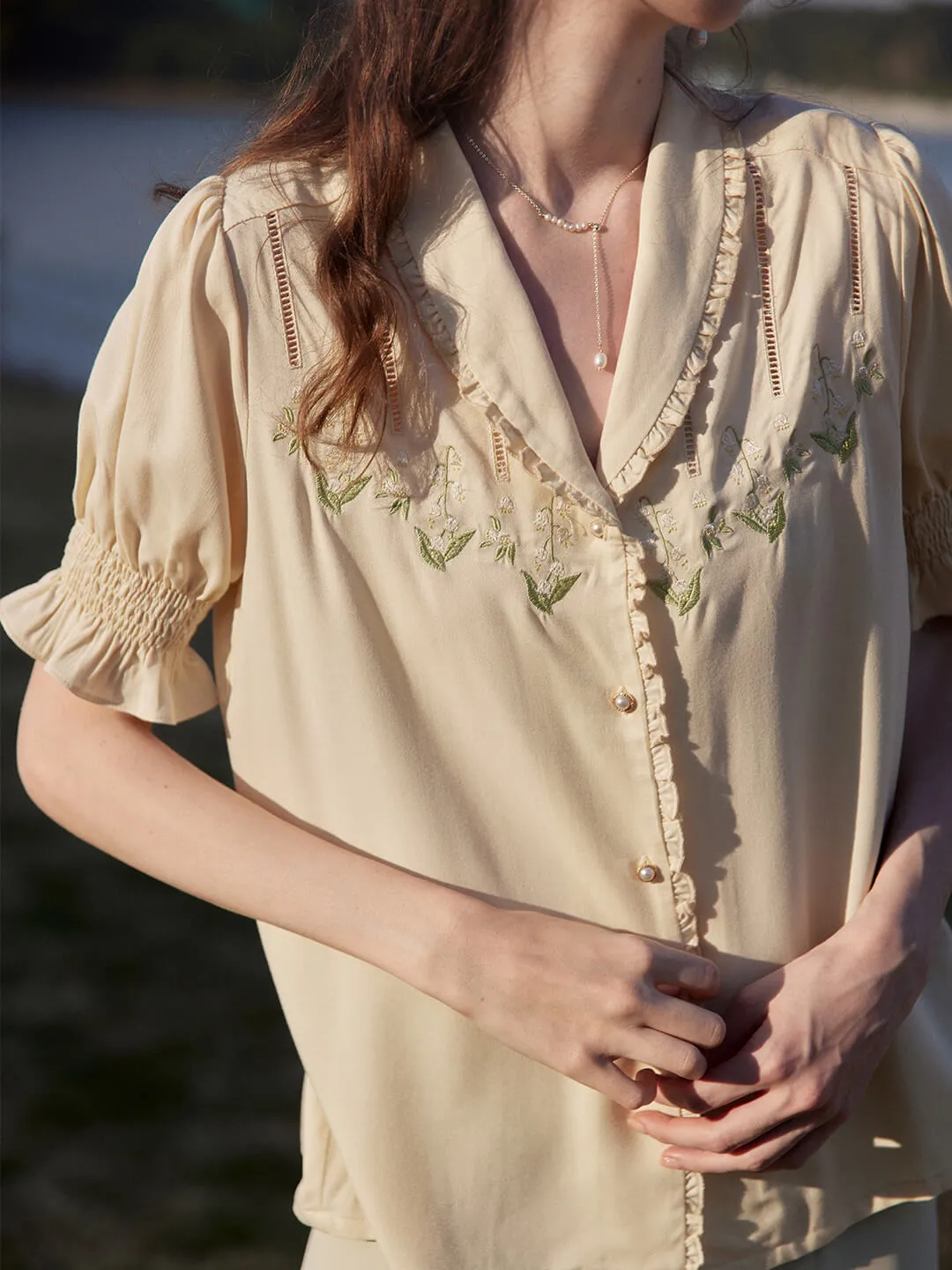 Alicia Floral Embroidery V-Neck Blouse