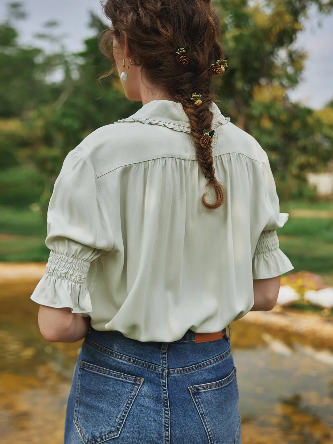 Alicia Floral Embroidery V-Neck Blouse