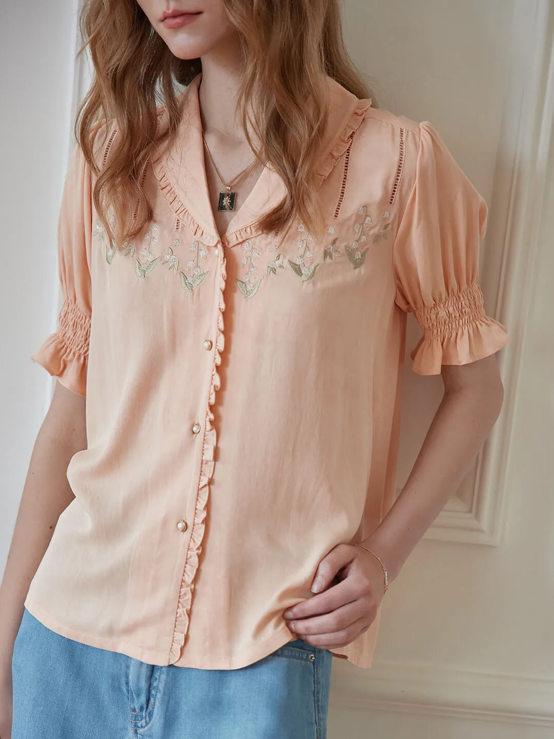 Alicia Floral Embroidery V-Neck Blouse