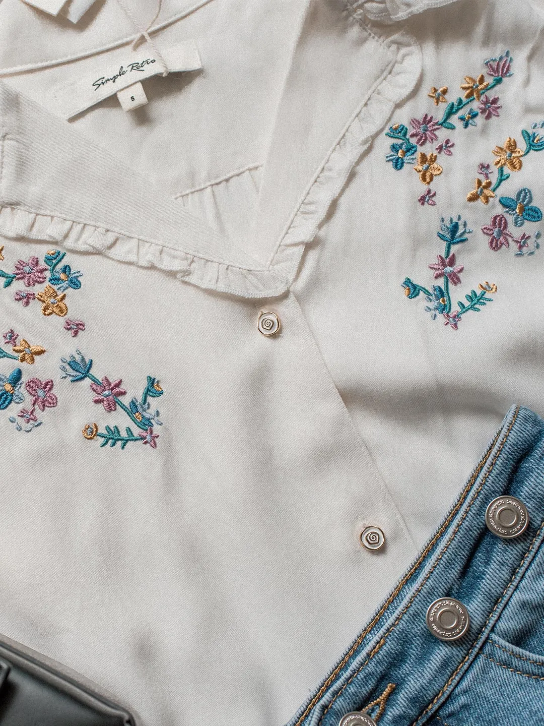 Alicia Floral Embroidery V-Neck Blouse