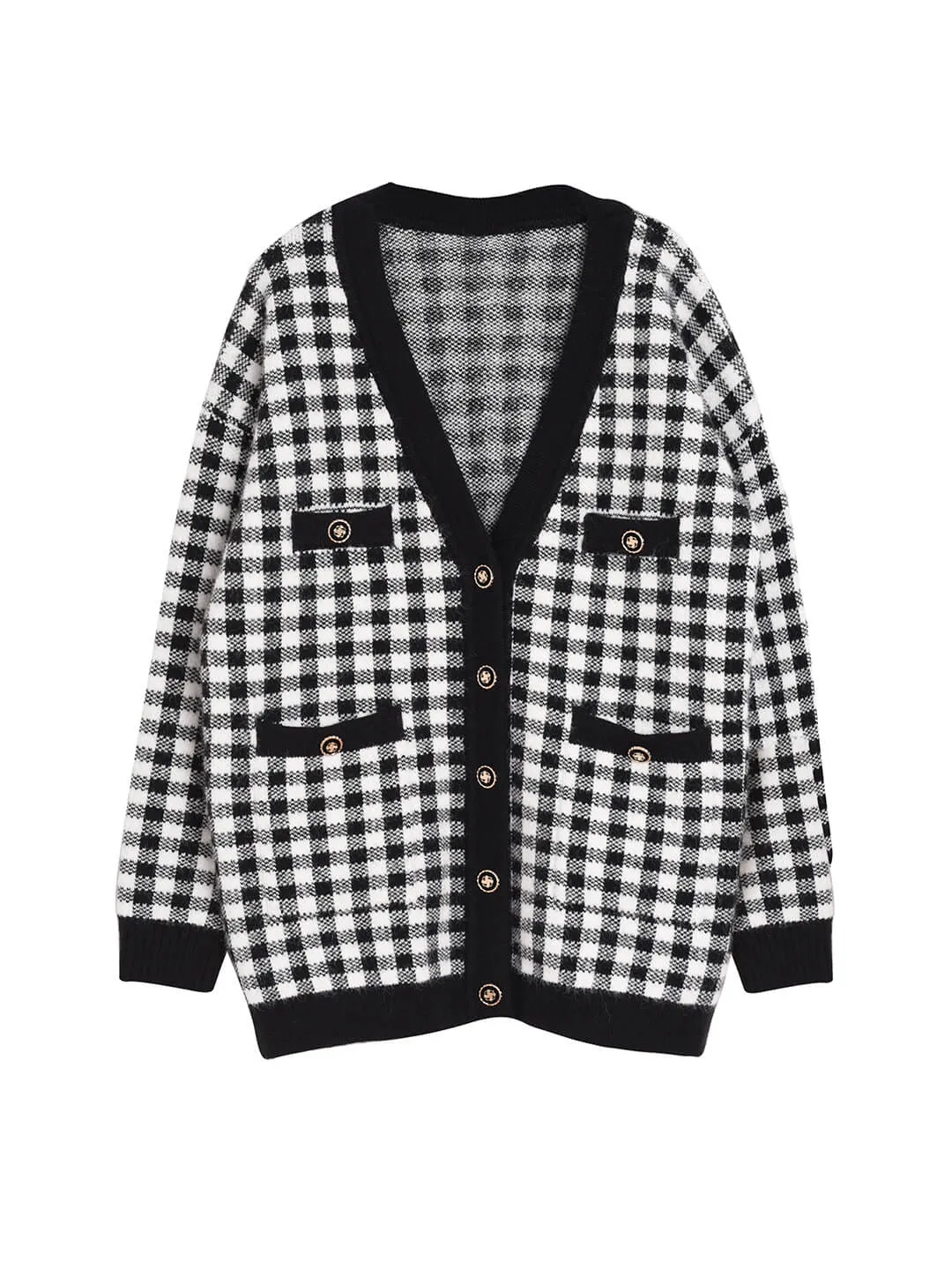 Ansley Checkerboard Black Knit Cardigan