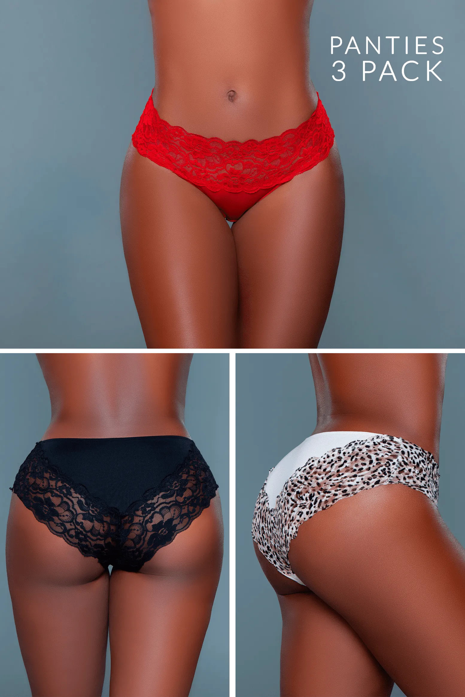 Arlo Nylon/Lace Bikini 3 Pack Panties