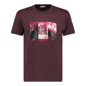 Arm Logo Pink Embroidery T-Shirt Burgundy