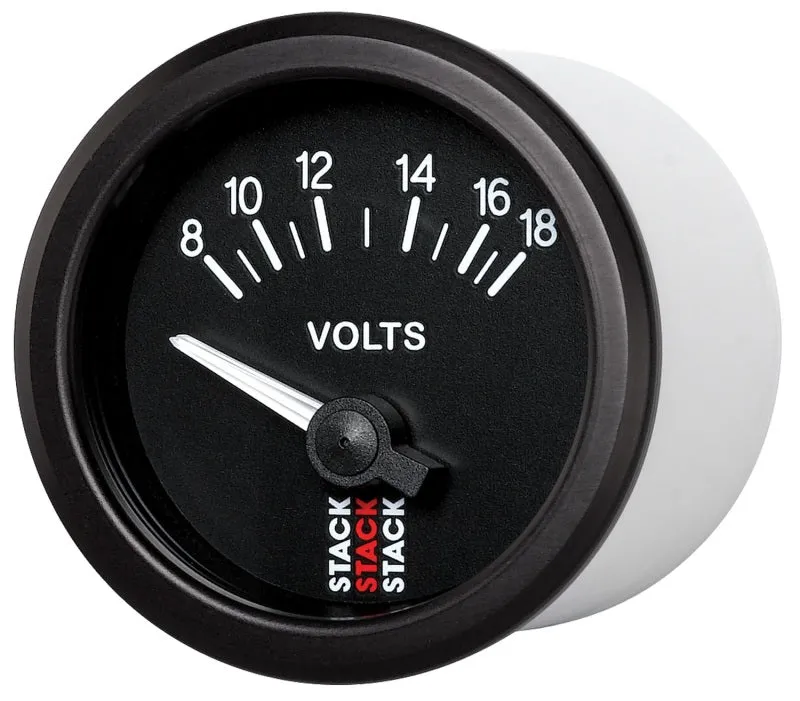 Autometer Stack Instruments 52mm 8-18V Electric Battery Voltage Gauge - Black