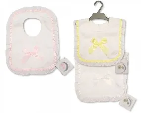 Baby Pop-Over Bibs with Lace Border and Bow (PK6) Bw 104-826