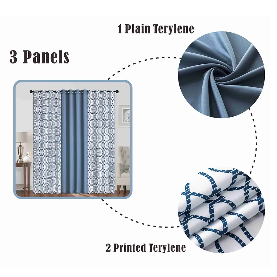 Bernice Plain & Print Set of 3 Curtains