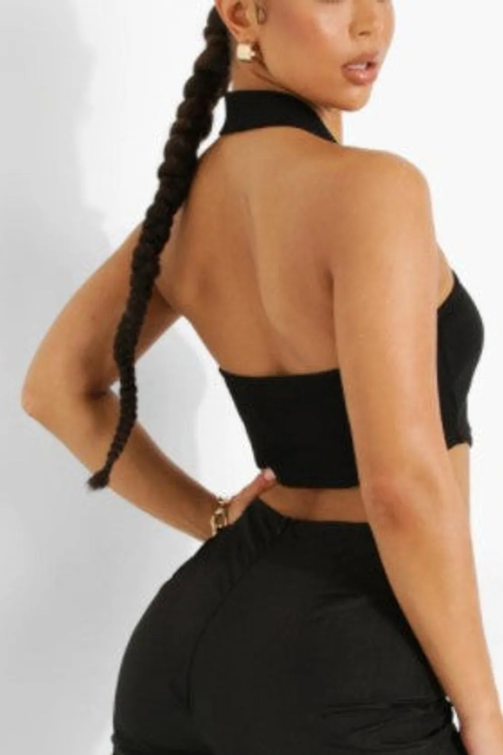 Black High Neck Ribbed Crop Top