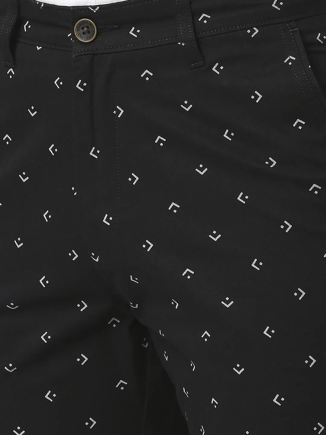 Black Printed Slim Fit Cotton Shorts