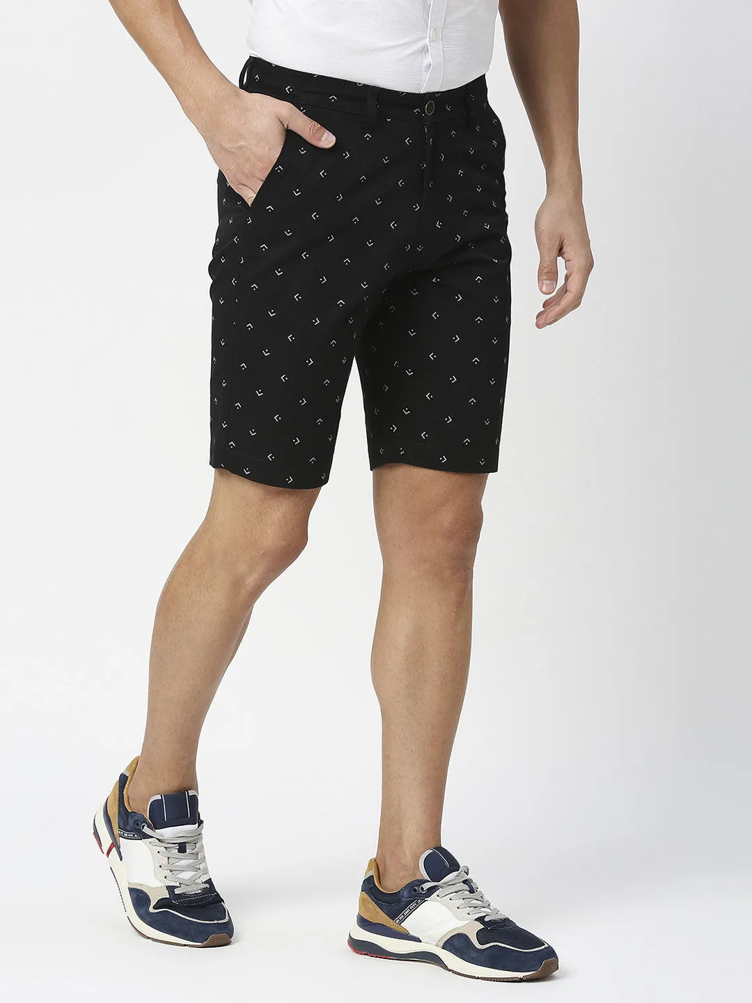 Black Printed Slim Fit Cotton Shorts