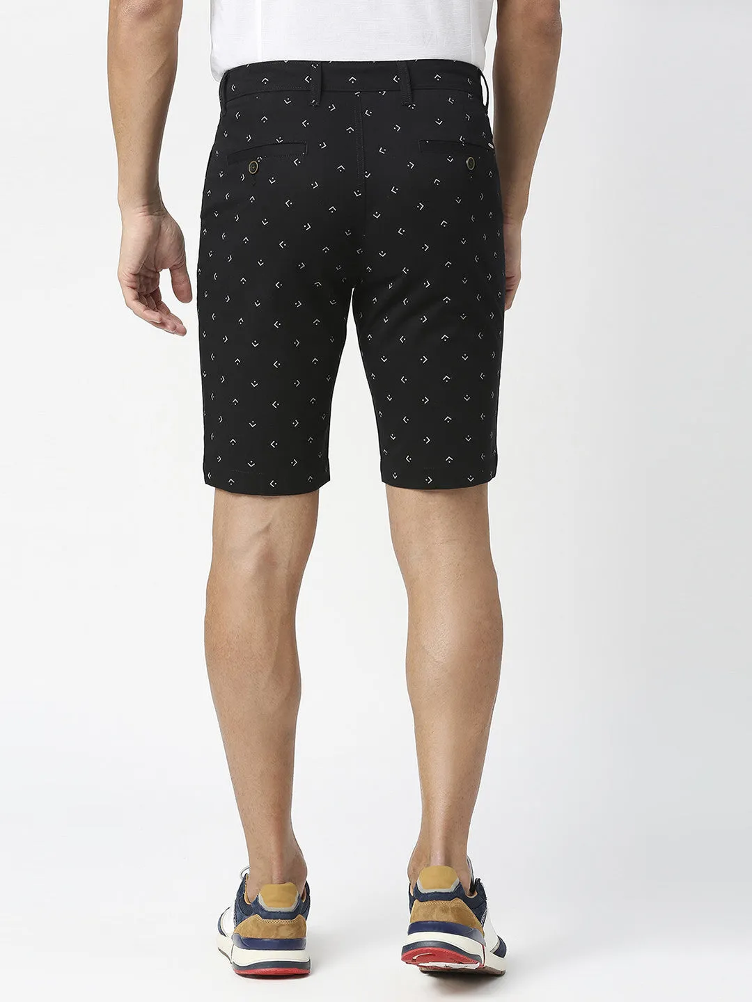 Black Printed Slim Fit Cotton Shorts