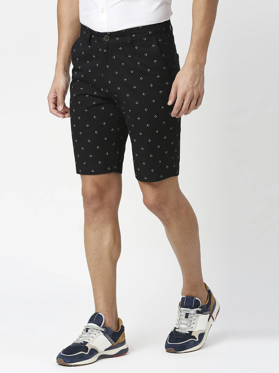 Black Printed Slim Fit Cotton Shorts