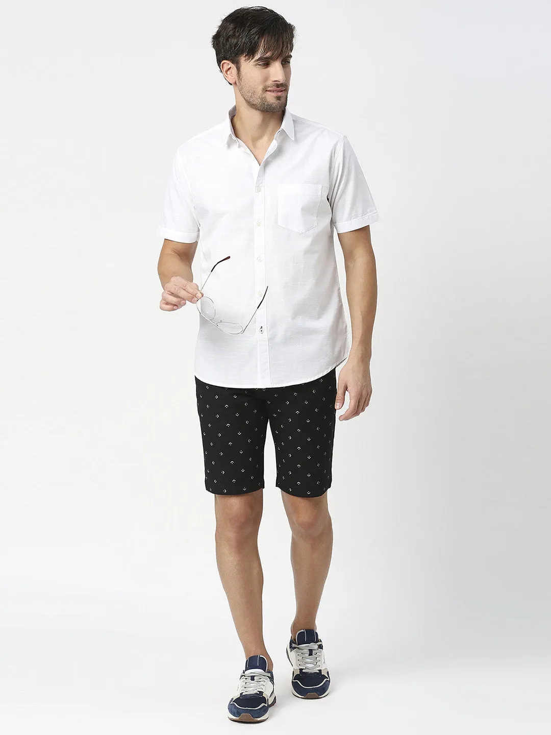 Black Printed Slim Fit Cotton Shorts