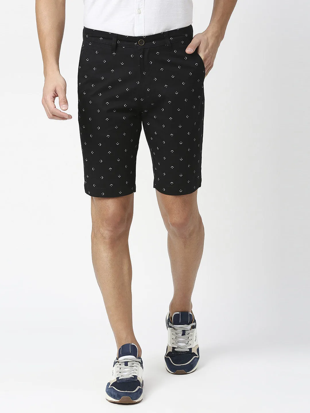 Black Printed Slim Fit Cotton Shorts