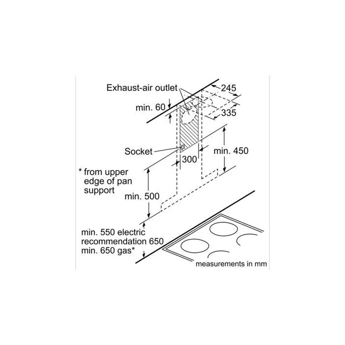 Bosch DWB91PR50A Chimney Hood Wall Mounted S/Steels Ecosilence Drive 90CM 964M3/H