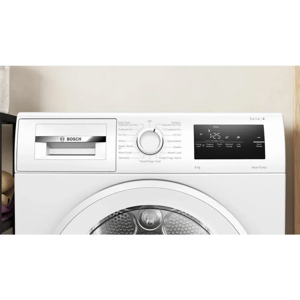 Bosch WTH85225GB 4 Heat Pump Tumble Dryer, 8kg, White, A   Rated