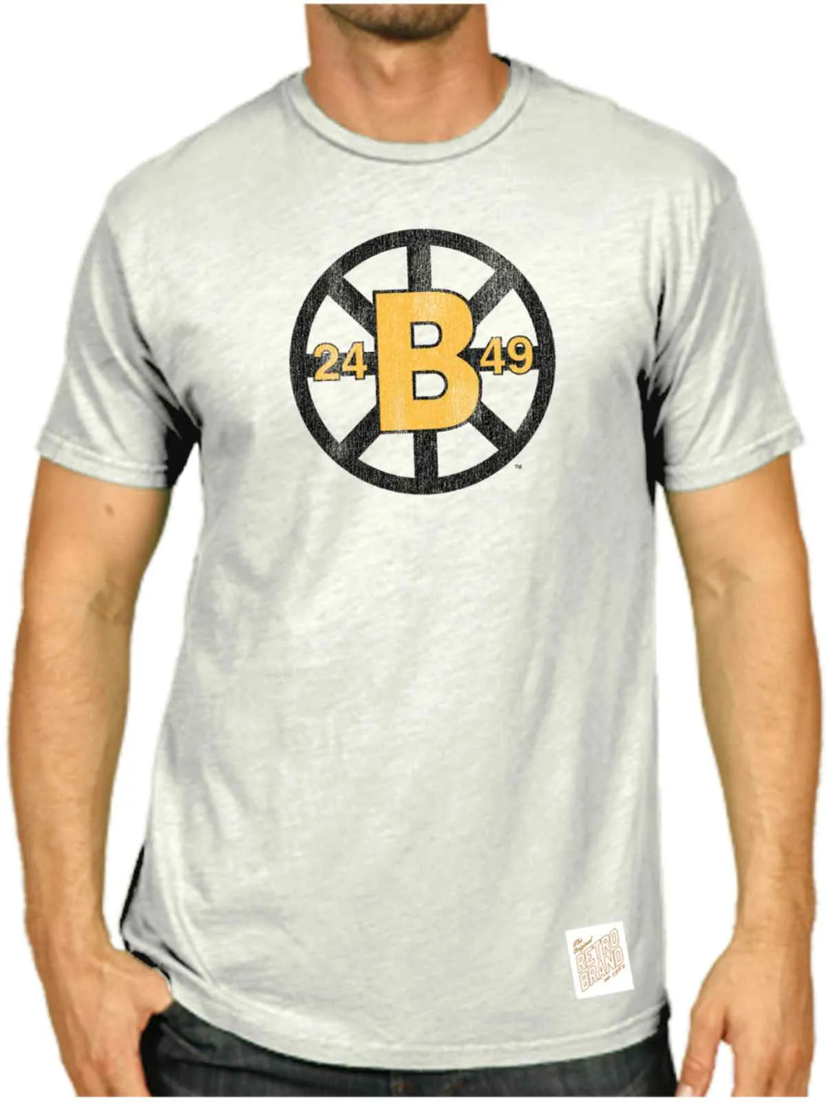 Boston Bruins Retro Brand White Washed Out Style Scrum T-Shirt