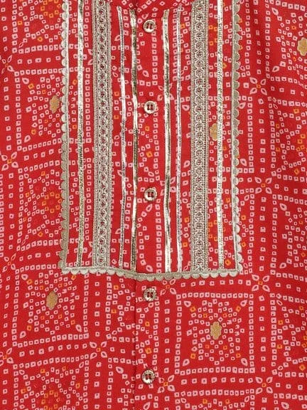 Boy Bandhani Print Cotton Kurta Set - Red