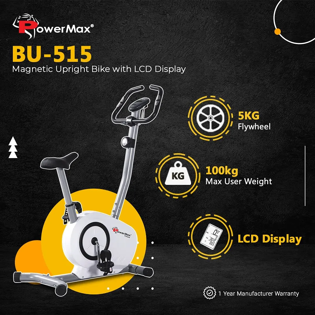 Enhanced Grey and White BU-515-AL502 Steel Magnetic Upright Exercise Bike