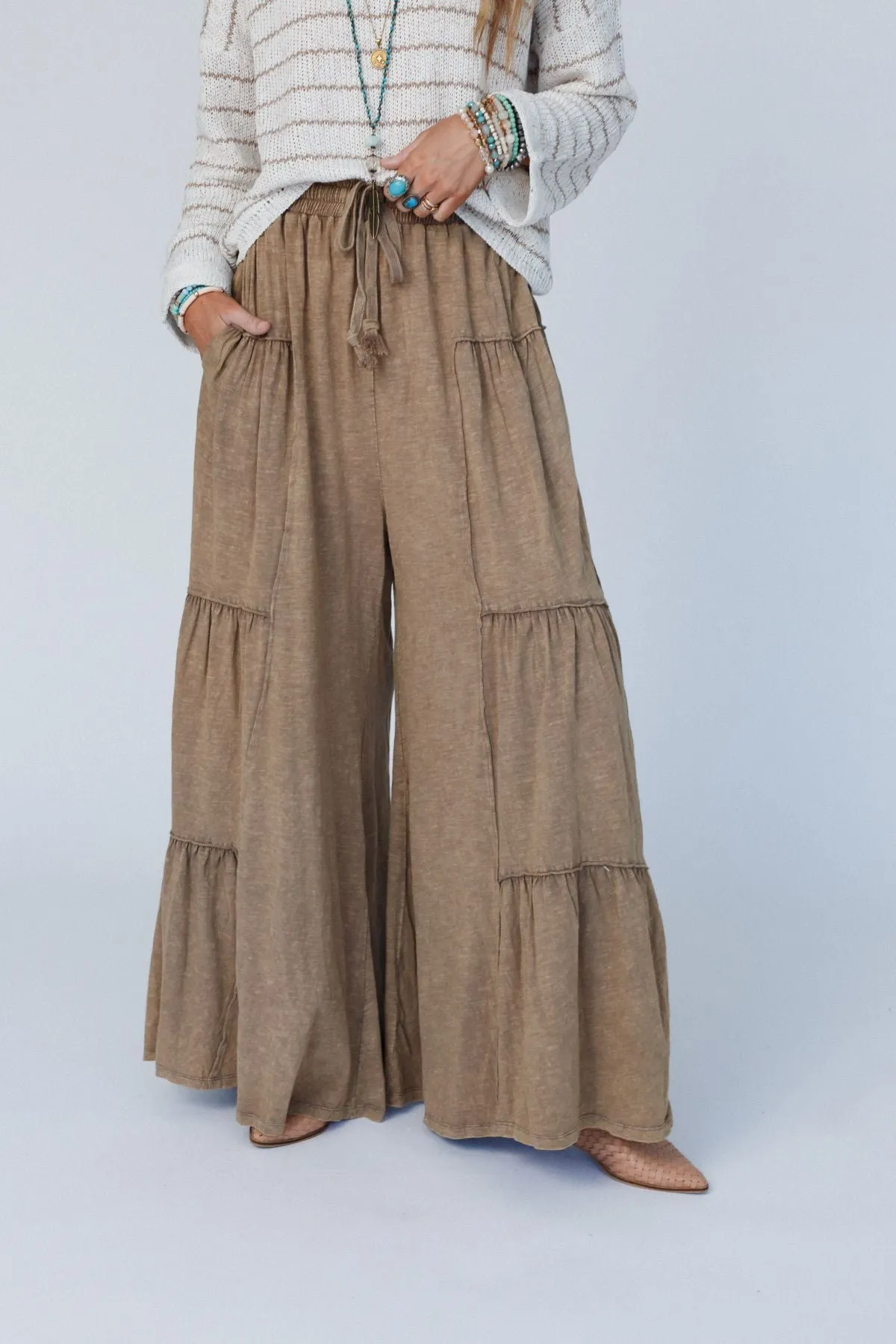 Called A Dreamer Washed Wide Leg Pant - Mocha