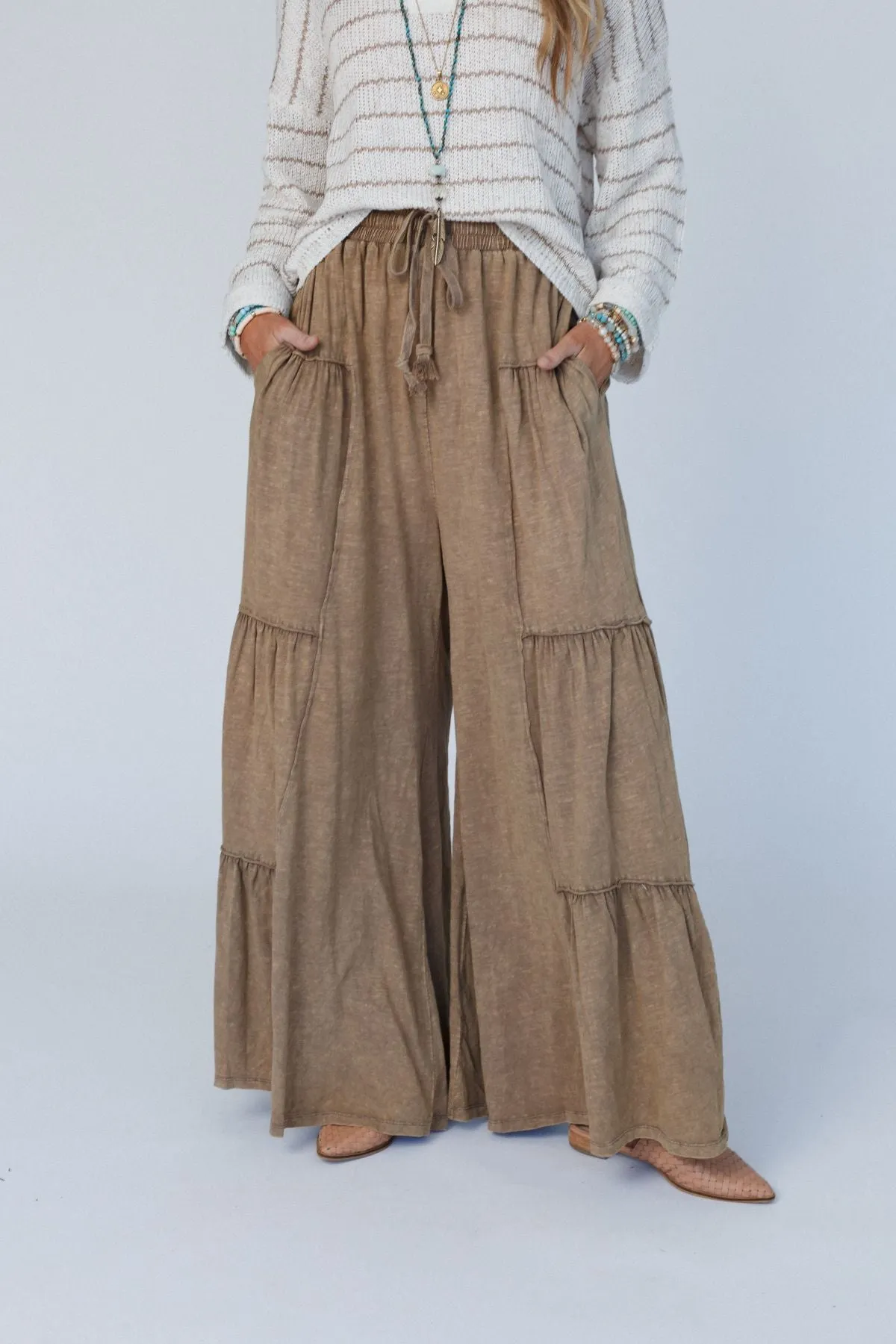 Called A Dreamer Washed Wide Leg Pant - Mocha