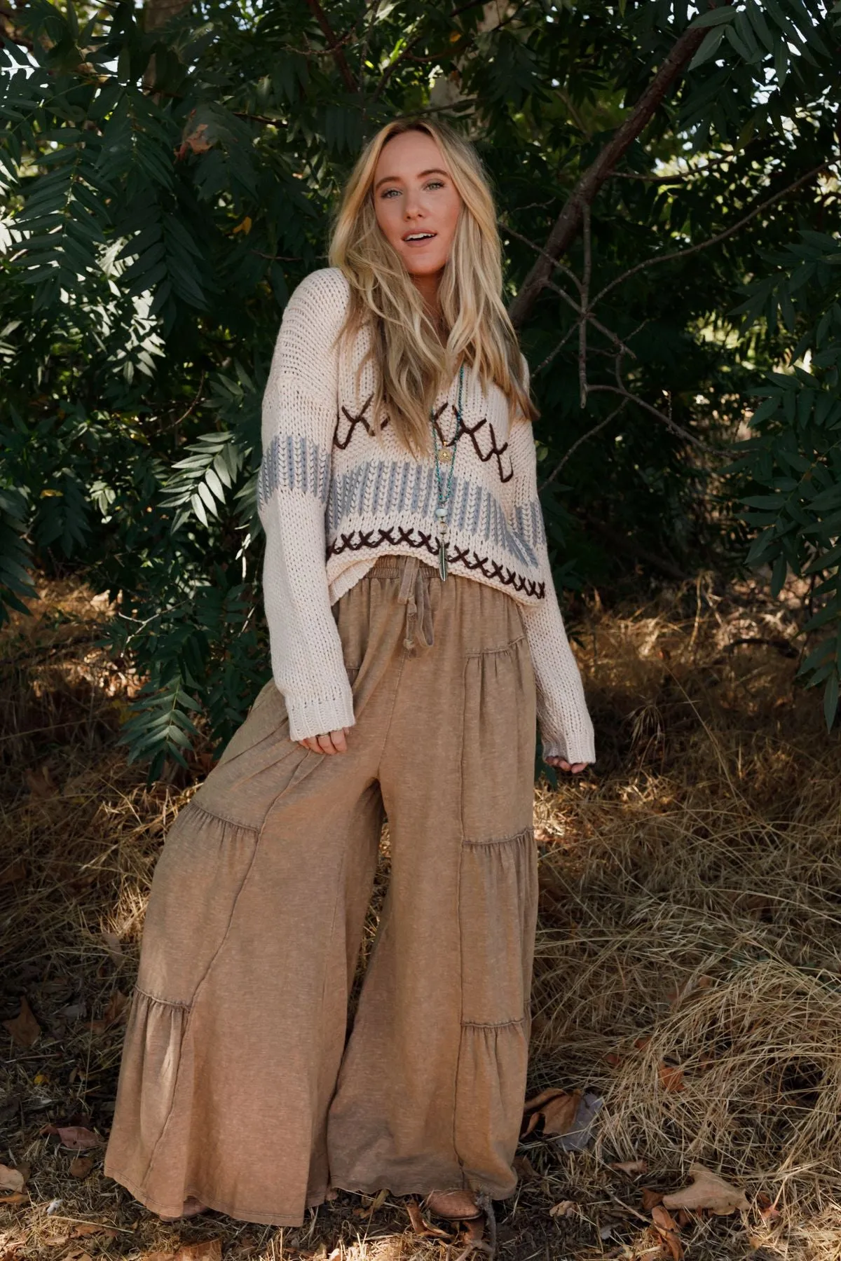 Called A Dreamer Washed Wide Leg Pant - Mocha