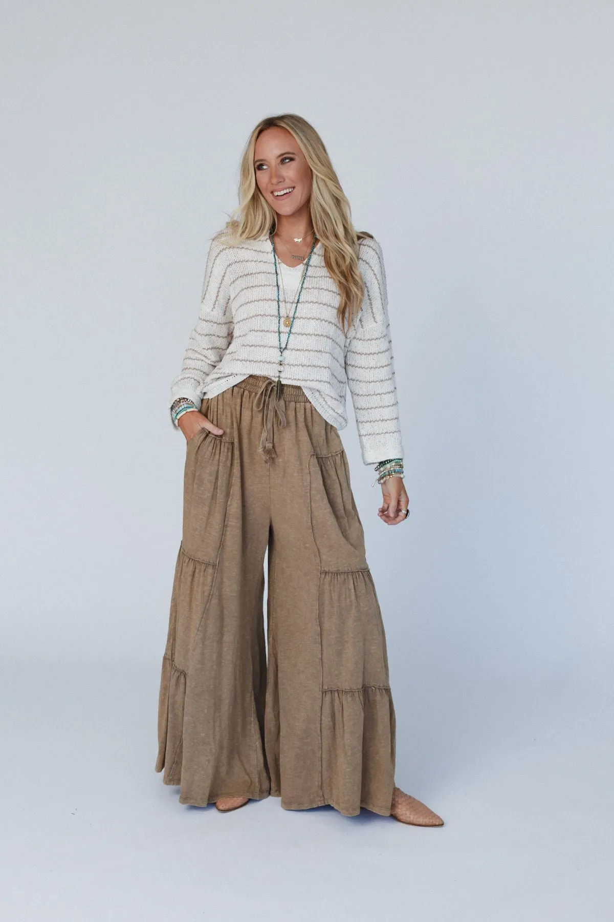 Called A Dreamer Washed Wide Leg Pant - Mocha