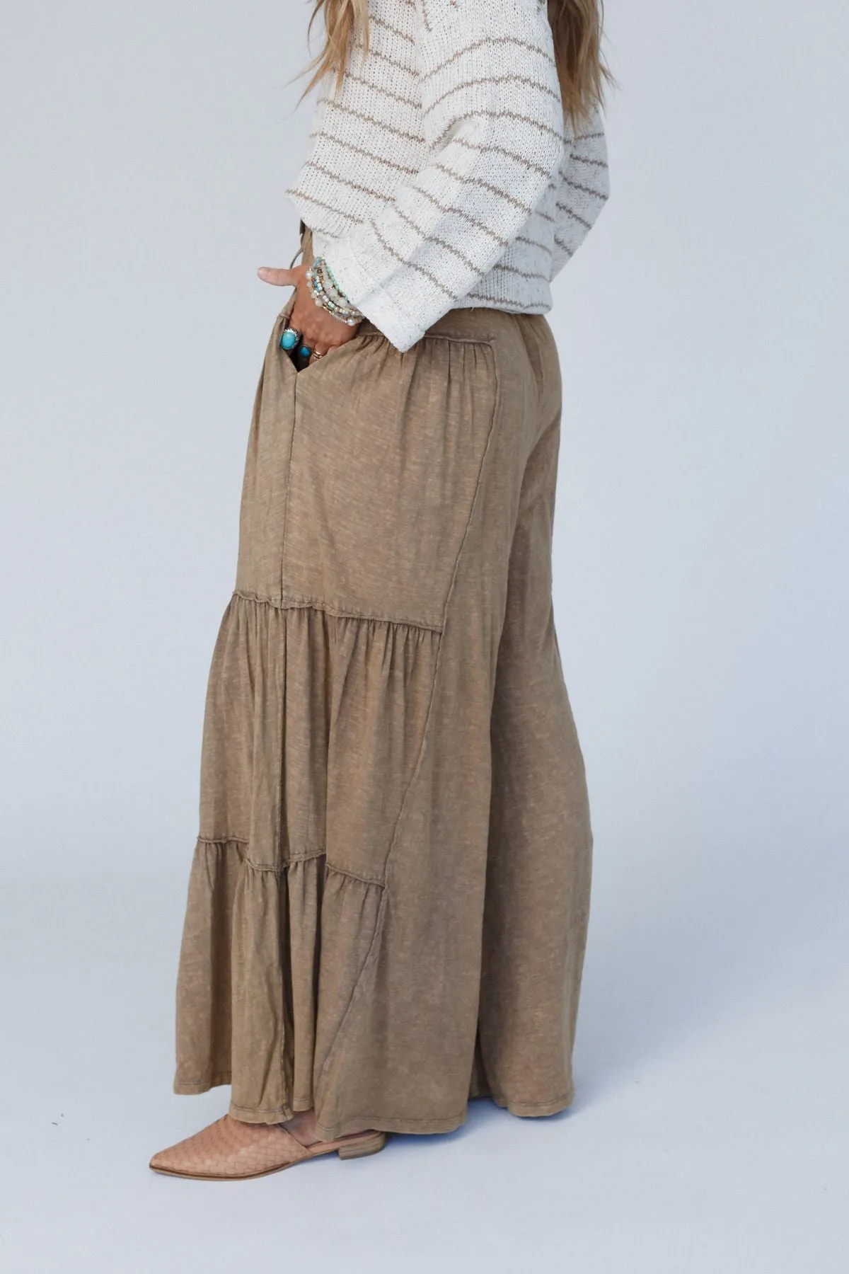 Called A Dreamer Washed Wide Leg Pant - Mocha