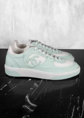 Chanel Light Turquoise White Cotton Sneakers