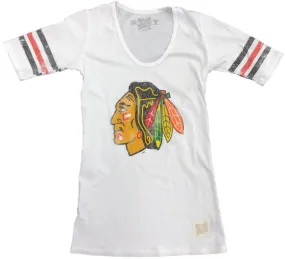 Chicago Blackhawks Retro Brand WOMENS White 1/2 Sleeve Scoop Neck T-Shirt