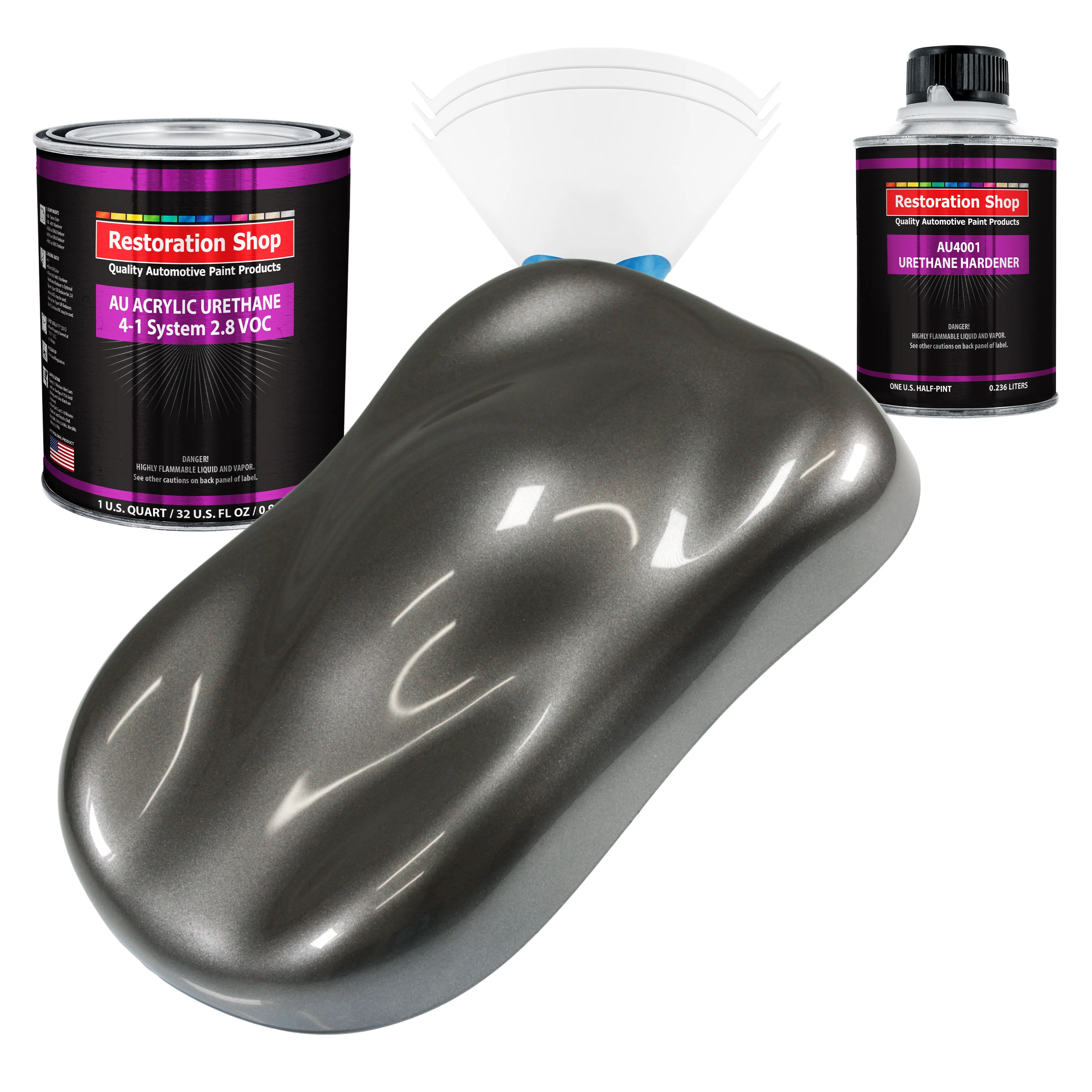 Chop Top Silver Metallic Acrylic Urethane Auto Paint (Complete Quart Paint Kit) Professional Single Stage Automotive Car Coating 4:1 Mix Ratio 2.8 VOC