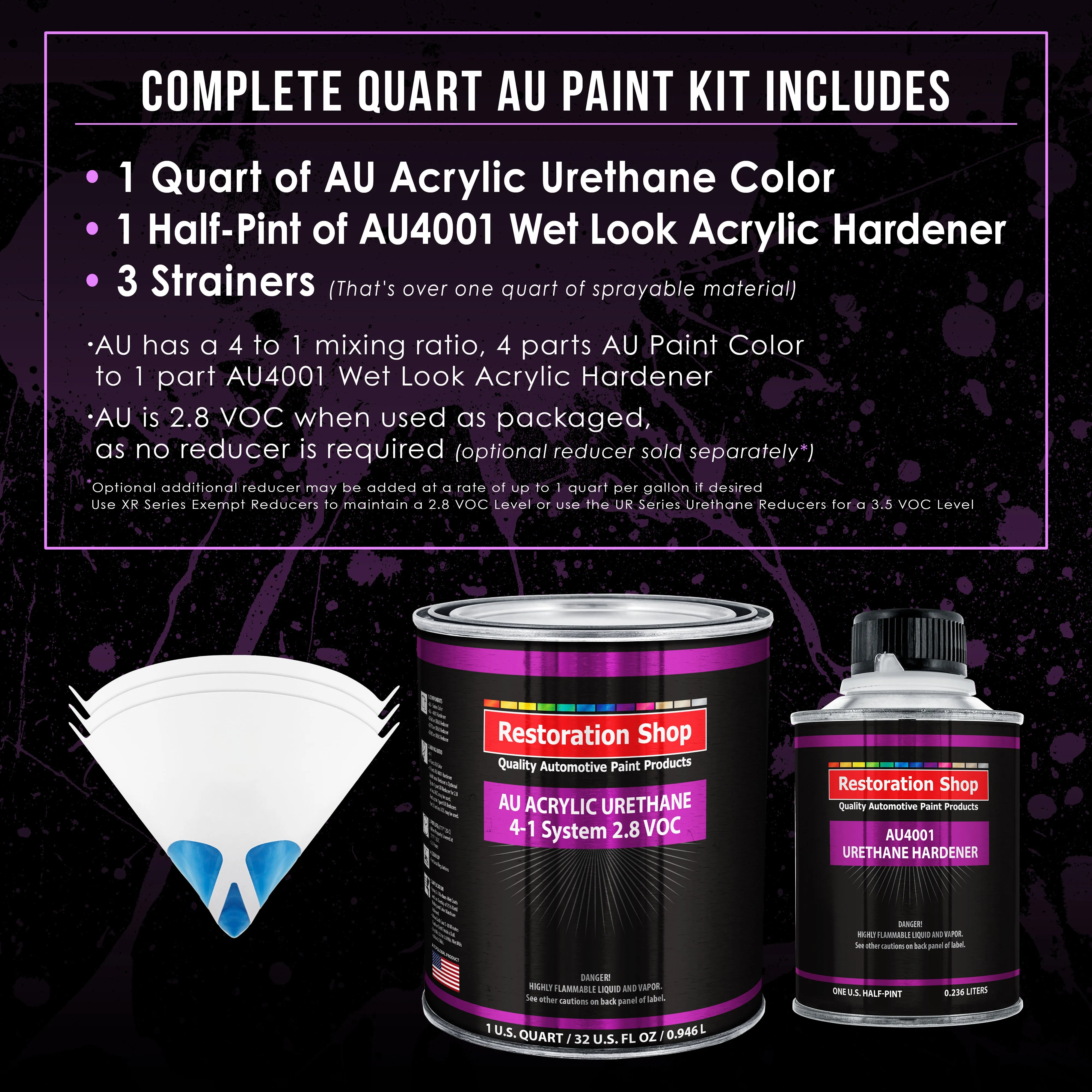 Chop Top Silver Metallic Acrylic Urethane Auto Paint (Complete Quart Paint Kit) Professional Single Stage Automotive Car Coating 4:1 Mix Ratio 2.8 VOC