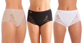 Cotton and Lycra Lace Trim Comfort Maxi Brief - 3 Pack