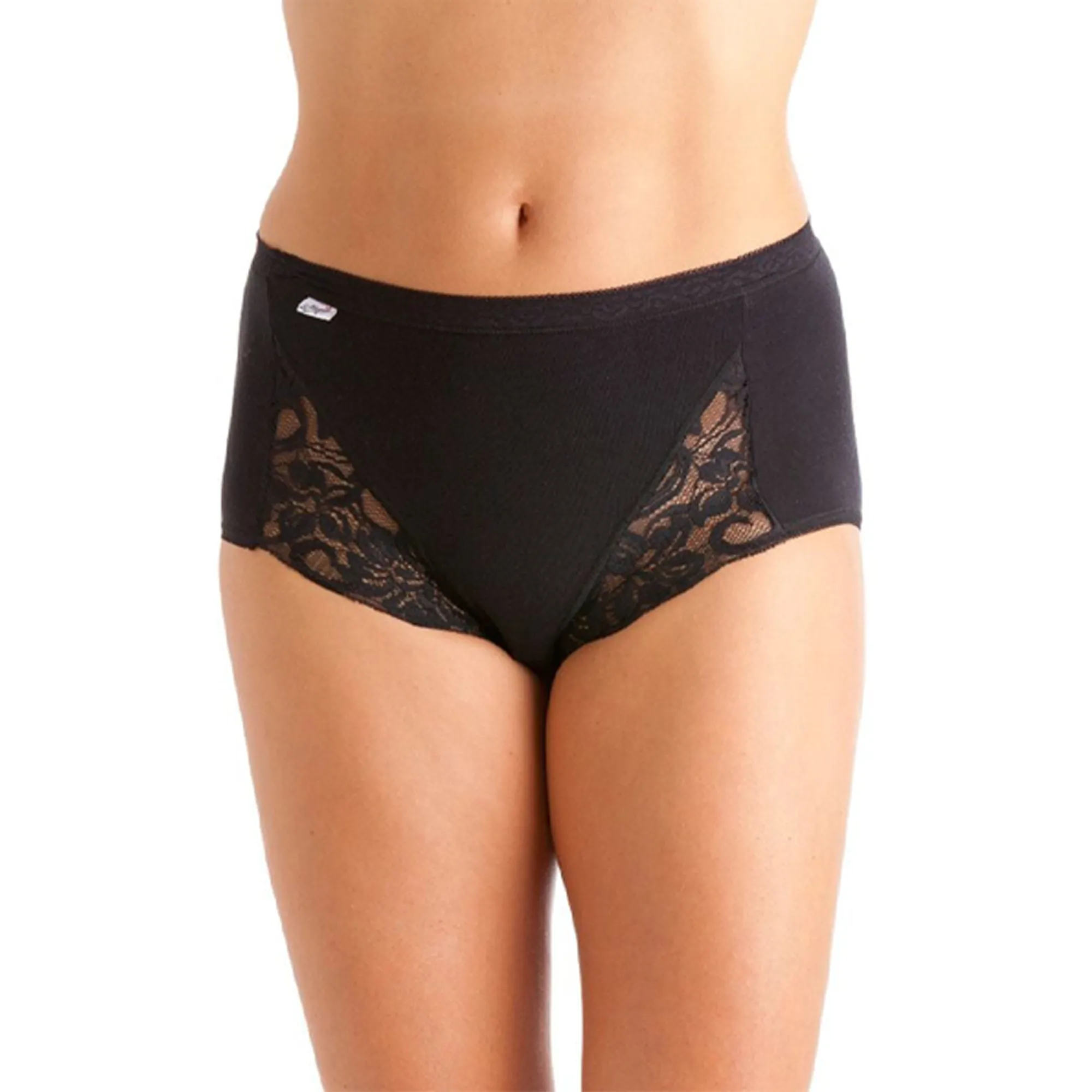 Cotton and Lycra Lace Trim Comfort Maxi Brief - 3 Pack