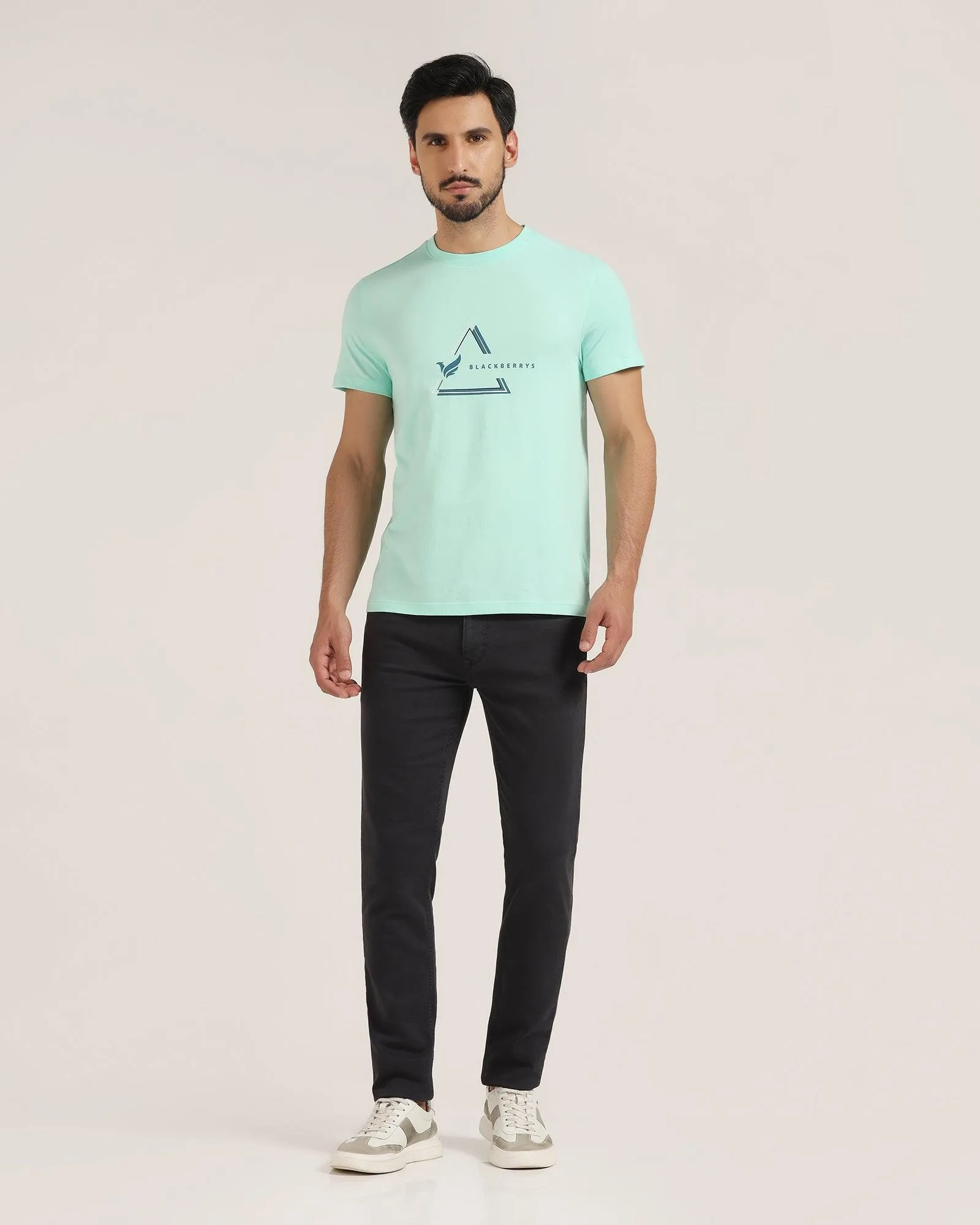 Crew Neck Ocean Wave Solid T-Shirt - Pepper