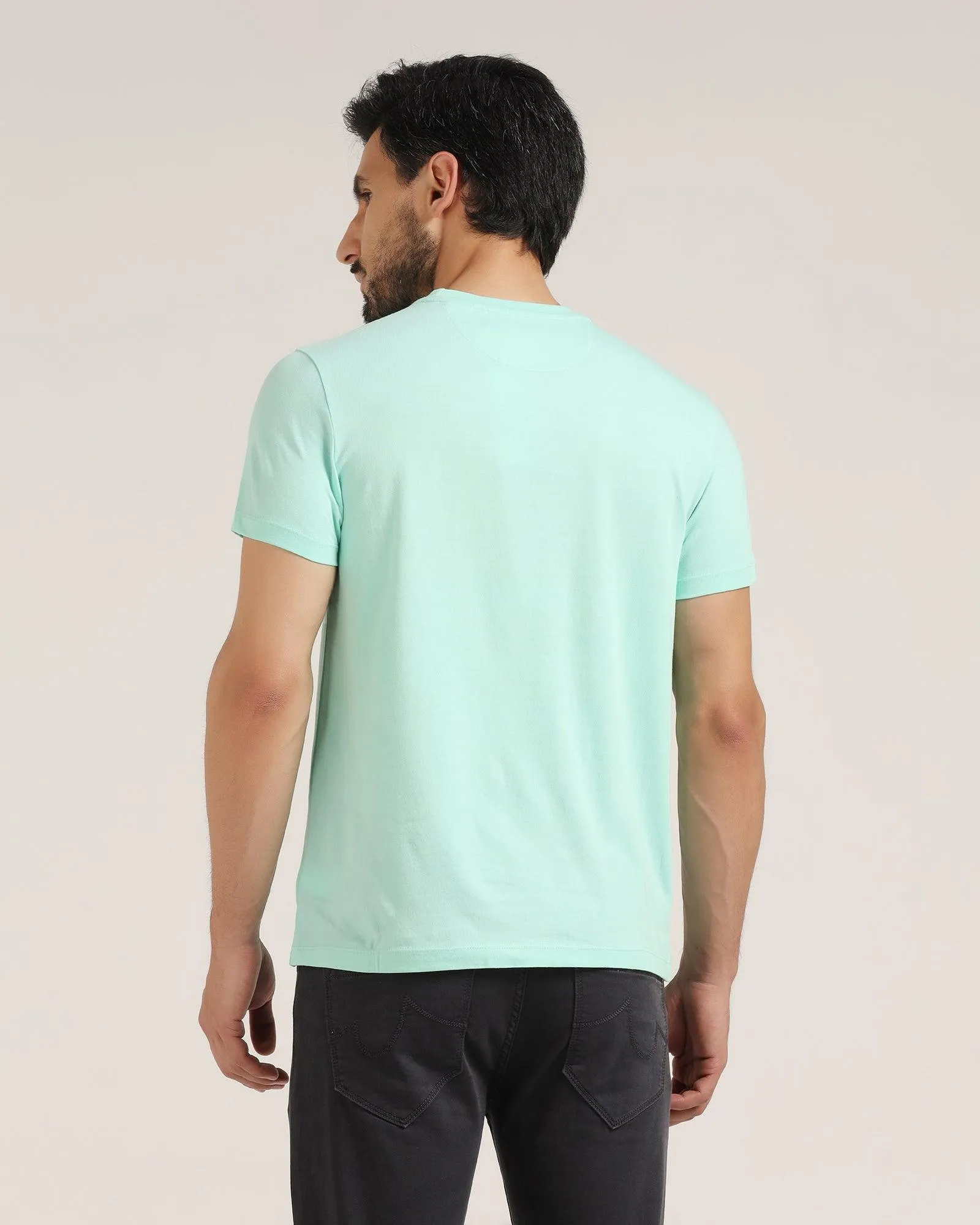 Crew Neck Ocean Wave Solid T-Shirt - Pepper