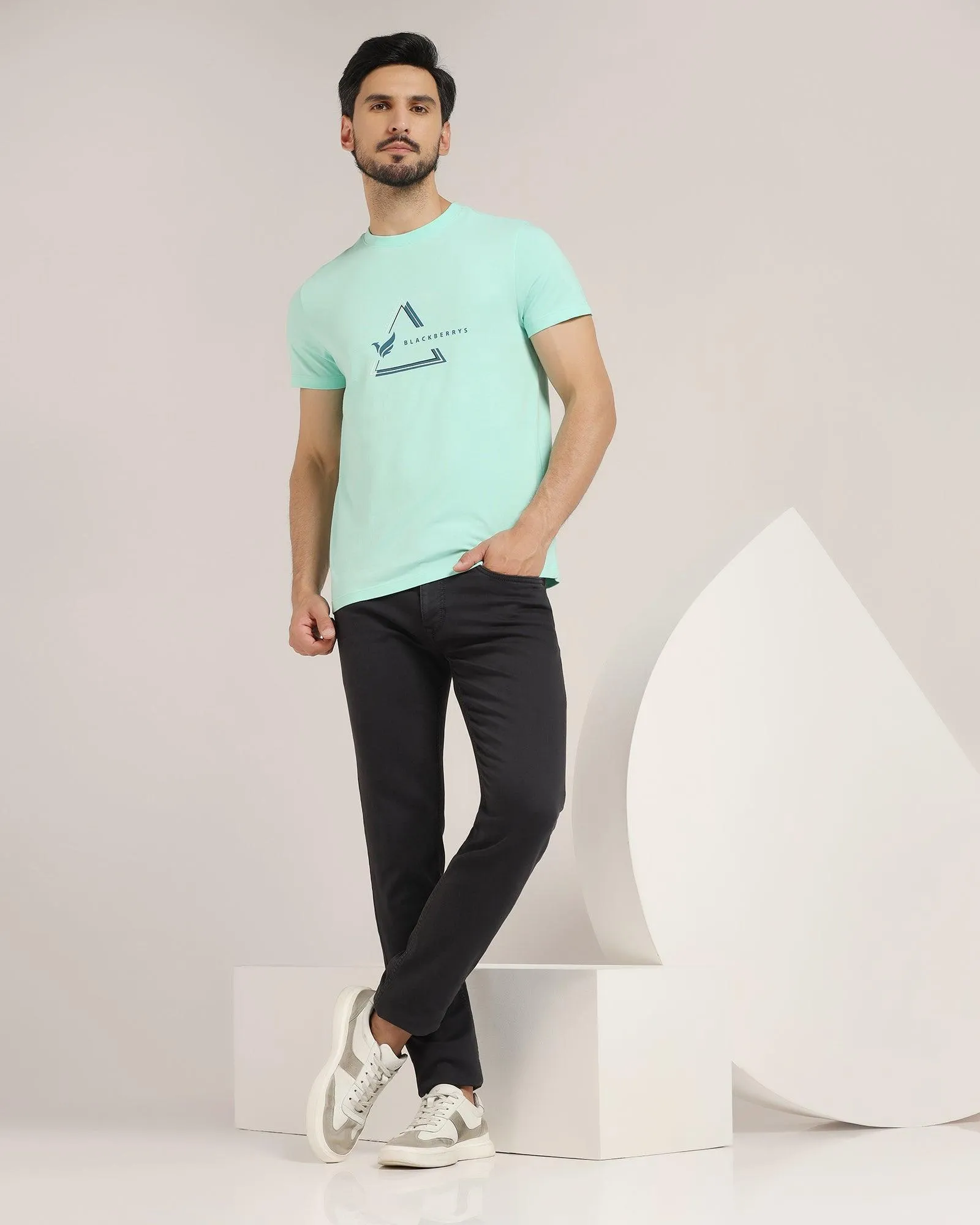 Crew Neck Ocean Wave Solid T-Shirt - Pepper