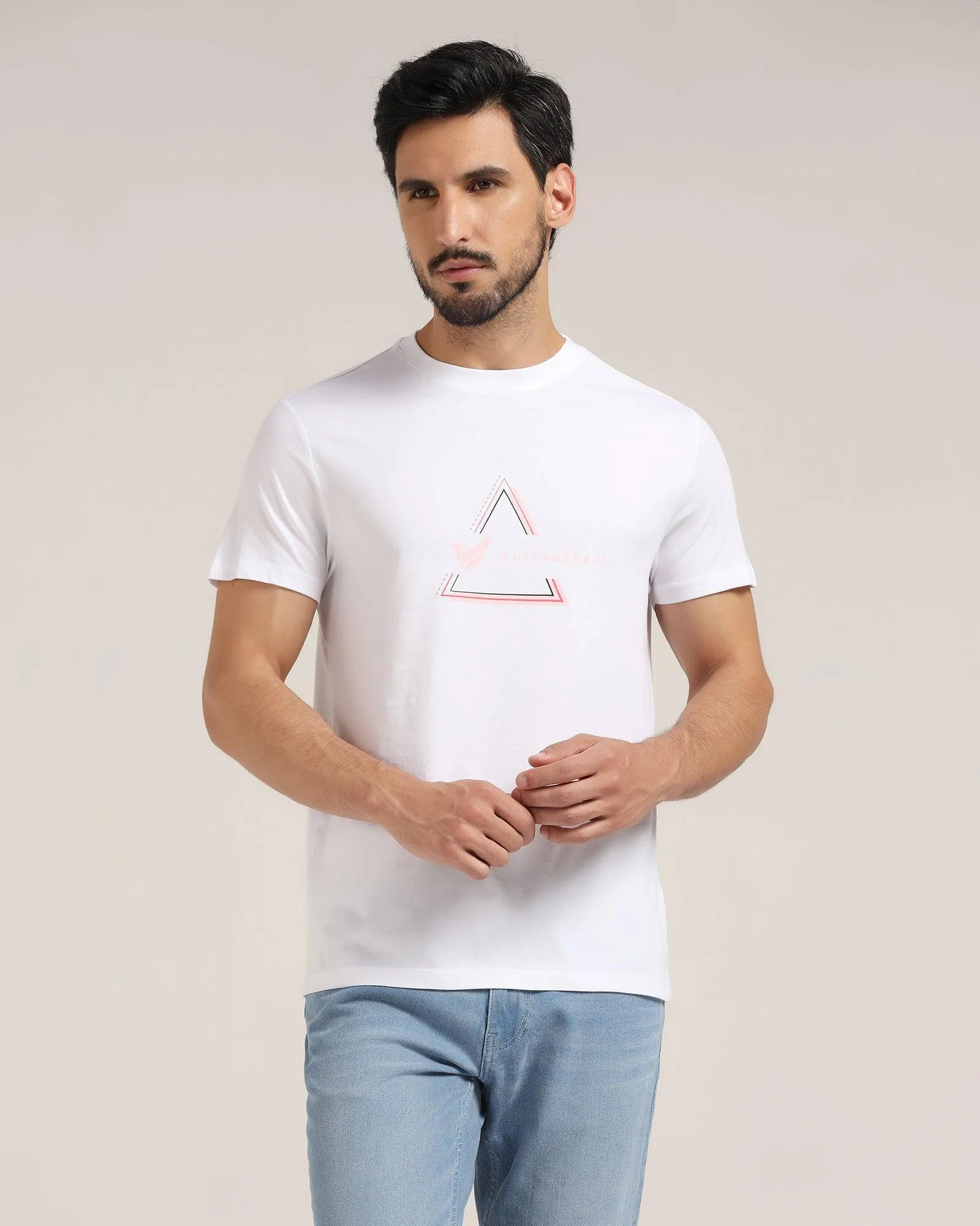 Crew Neck White Solid T-Shirt - Pepper