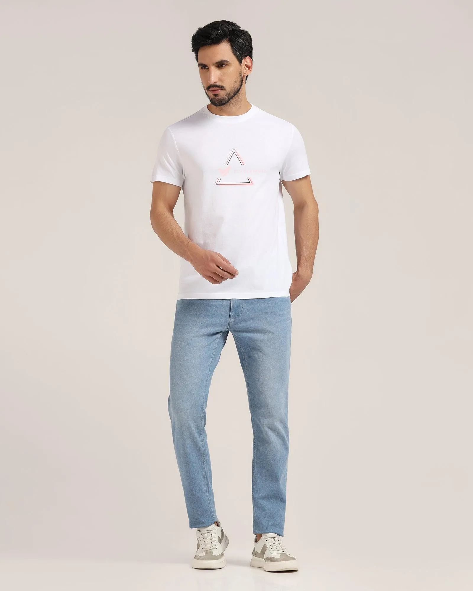 Crew Neck White Solid T-Shirt - Pepper