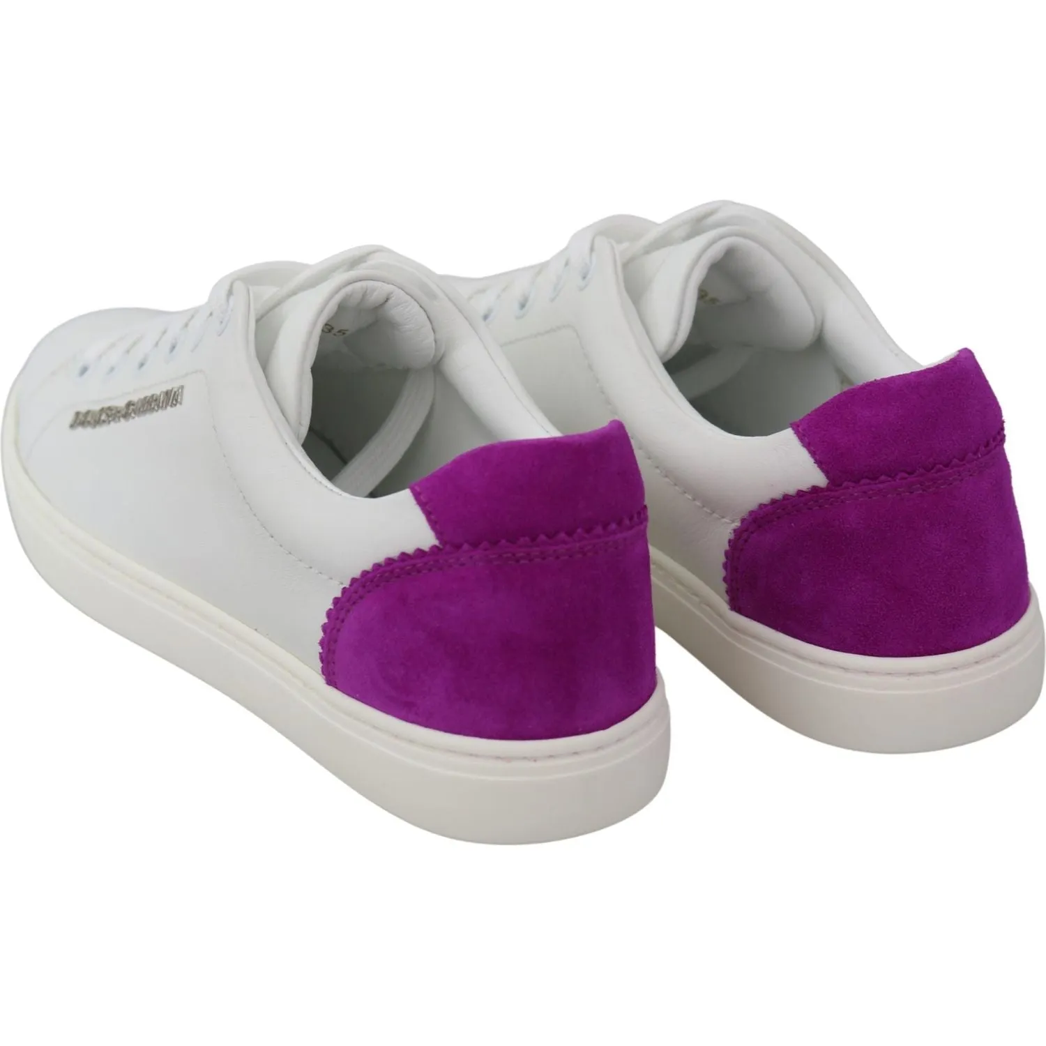 Dolce & Gabbana Chic White Leather Sneakers with Purple Accents